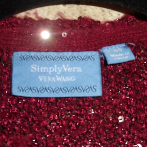 Simply Vera Merlot Sequin Cardigan Sweater - Size XS - Picture 4 of 4